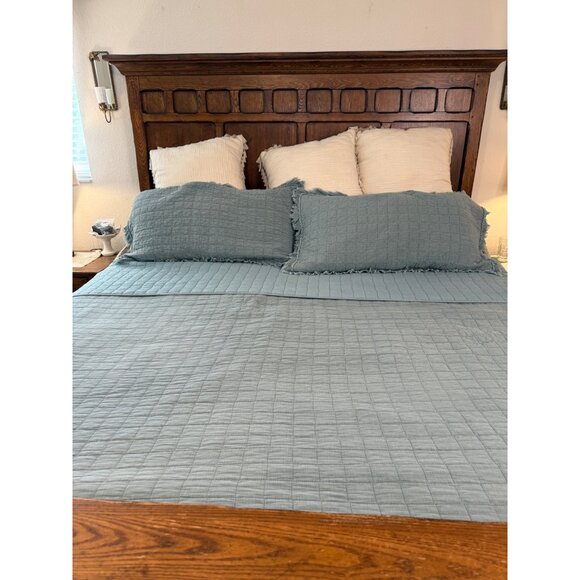 Shabby Chic King Size Quilted Comforter Set 2 Pillow Shams Frayed Edges Cotton - Picture 2 of 16